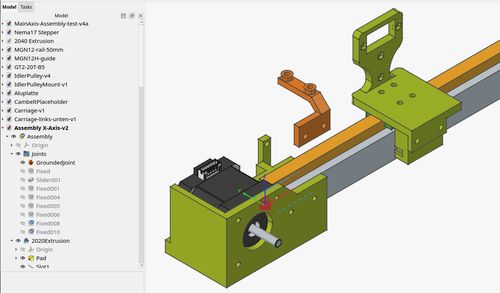 FreeCAD-Assembly der Y-Achse des Pen-Plotters